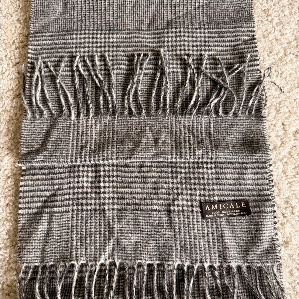 Amicale Cashmere Black and White Checkered Scarf